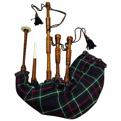 SCOTTISH GREAT HIGHLAND BAGPIPE NATURAL ROSEWOOD PLAYABLE WITH VARIOUS TARTAN