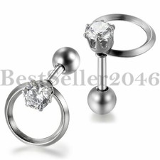 2 Pairs Stainless Steel CZ Hollow Heart Star Cartilage Ear Stud Earrings Women's