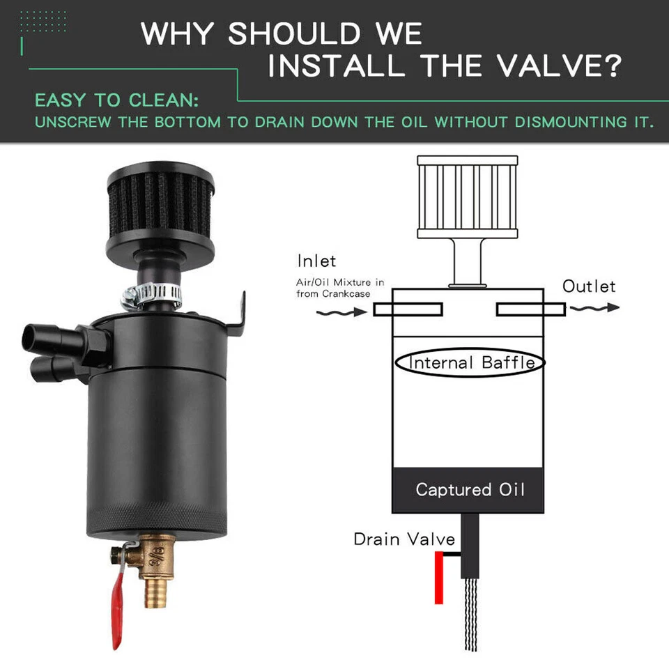 Depósito de tanque de lata de captura de aceite de 2 puertos con válvula de drenaje respirador accesorio deflector Foto 4 de 4