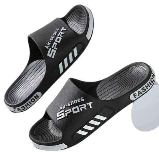 Non Slip-SPORT(Shower/Bedroom/Outdoor)-(Slippers)-(Black)-(S