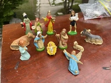 Vintage Art Plastics Christmas Nativity Manger Figures Hong Kong 13 Piece LOT