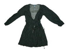 Old Navy Puff Long Sleeve Wrap mini Dress V Neck Green Floral Womens M