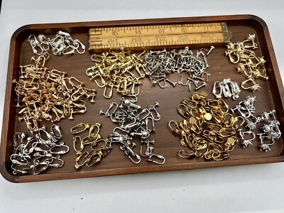 105 Pairs Mixed Type Clip On Finding Earrings Some Vintage Stock DIY Jewelry Lot