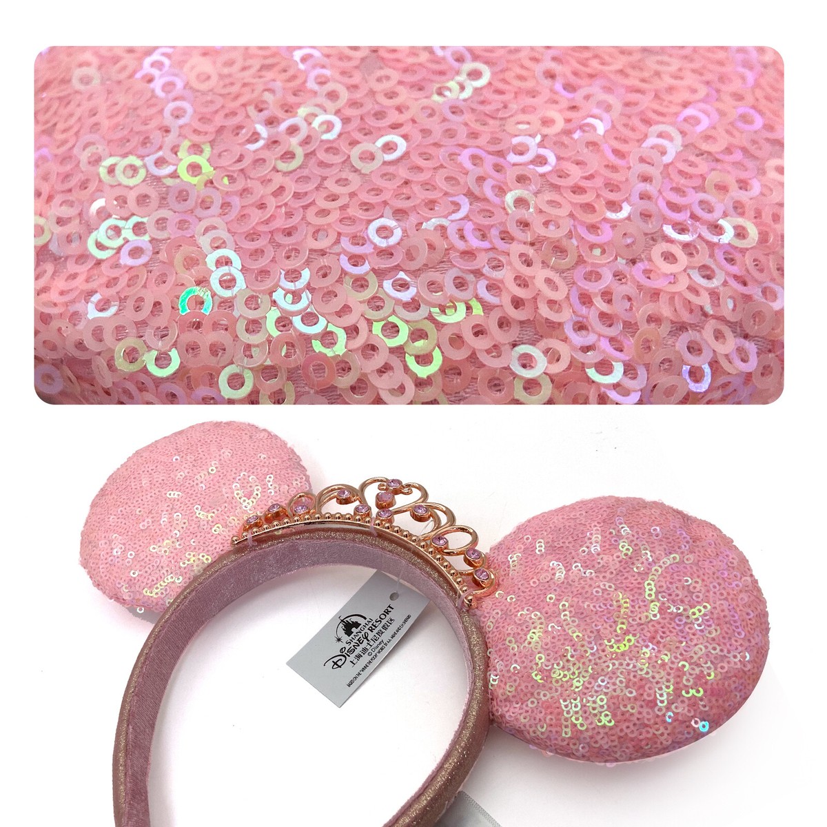 Handmade Pink Sequin Princess Tiara Mouse Ears - One Size Crown Headband Pink Crown Princess Ears – Marina Mouse Co main image 3