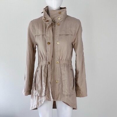 【新品】Eaphi LINEN LIKE OVER JACKET beige Anthropologie Luii Jacket Womens Beige Linen Button & Zip Hood