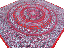 Couvre-lit indien éléphants Mandala Tenture Rouge Blanc Coton Inde Queen T