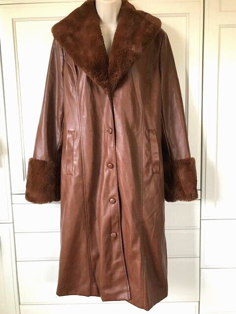 House of Harlow 1960 Coat Sz M Brown Vegan Faux Leather Faux Fur