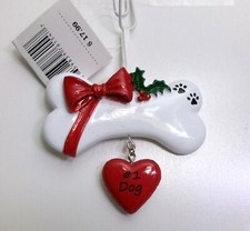 DOG LOVERS HOLIDAY DECORATED 1 DOG PERSONALIZABLE BONE CHRISTMAS ORNAMENT NEW