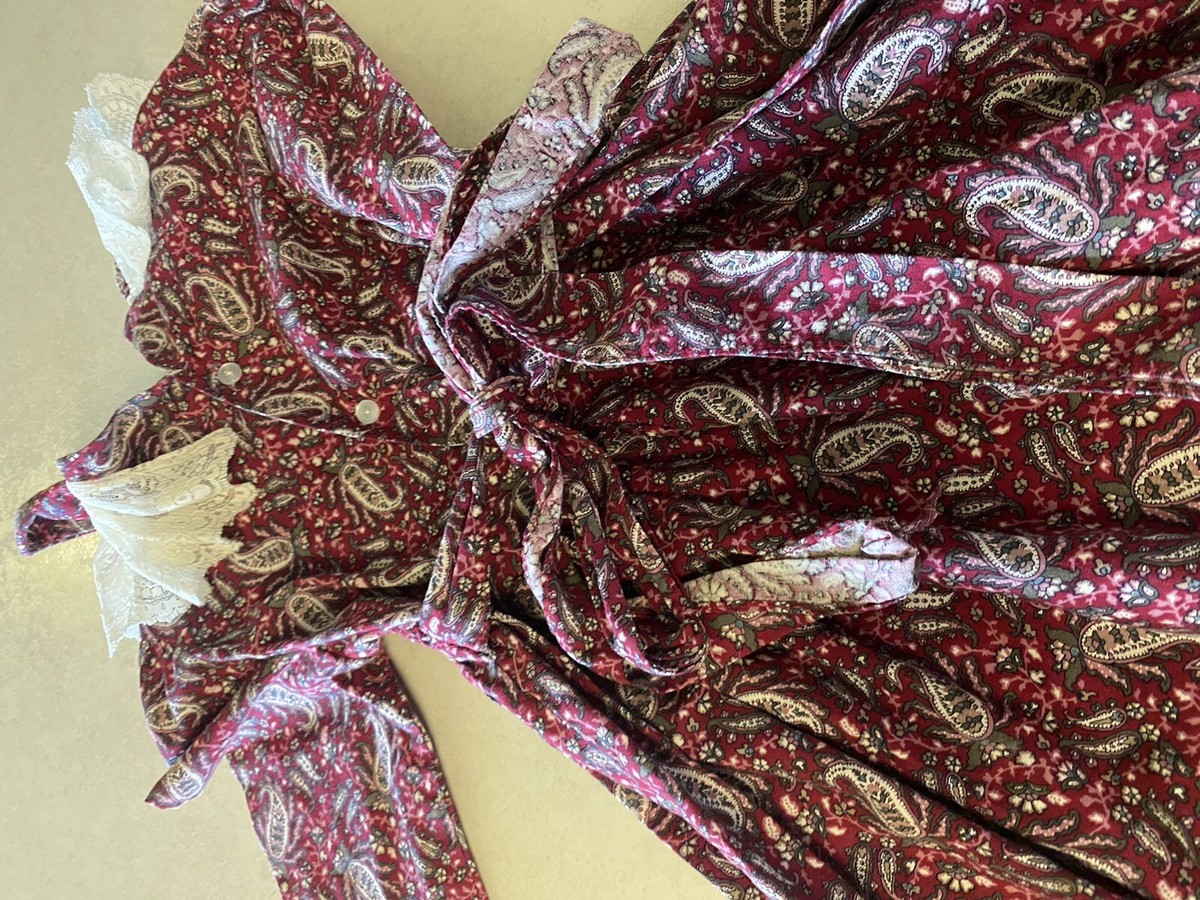 Polly Flinders Girls Long Dress Paisley Print Burgundy Size