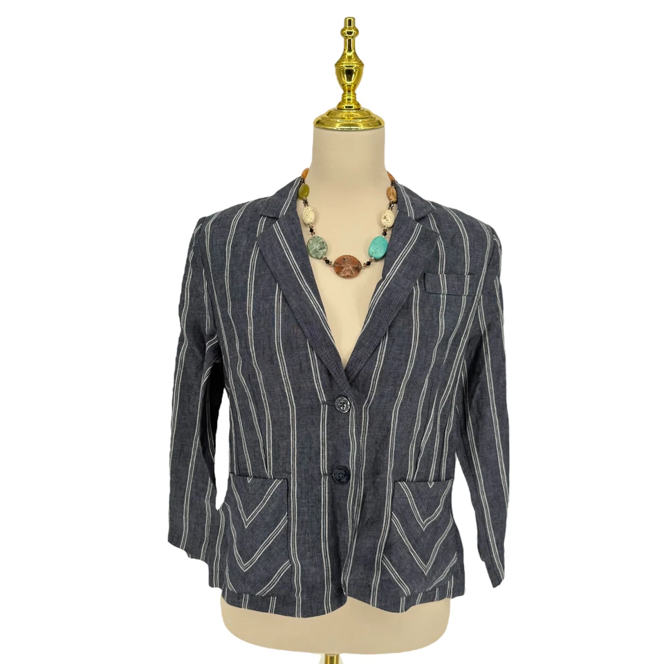 Cabi Linen Blazer Jacket Size 6 Navy Blue Striped Nautical Button Front #871 NEW - Image 2 of 4
