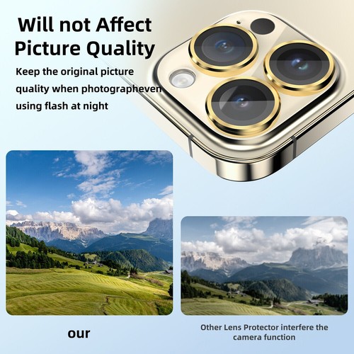 For iPhone 14 Pro Max Metal Ring Tempered Glass Camera Lens Protector HD Cover - Photo 4 sur 6