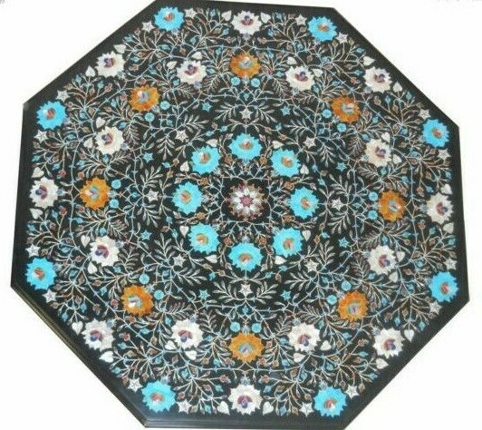 40-inch Marble Table Top with Semi-Precious Stone Inlay Pietradura Artwork