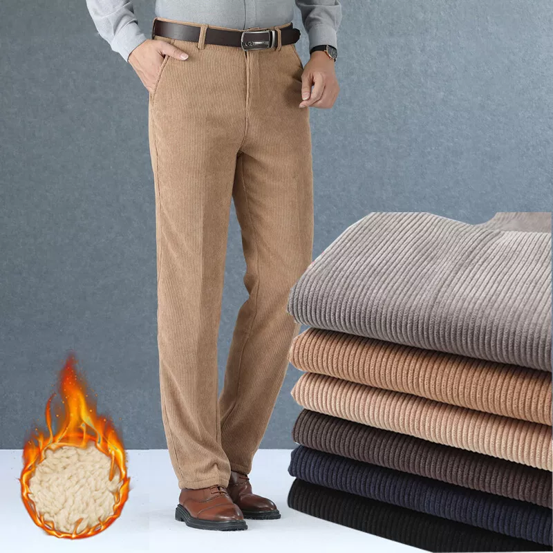 Men Thick Corduroy Trousers Winter Warm Cashmere Lined Casual