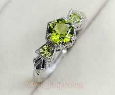 925 Sterling Silver Natural Peridot Gemstone August Birthstone Engagement Ring