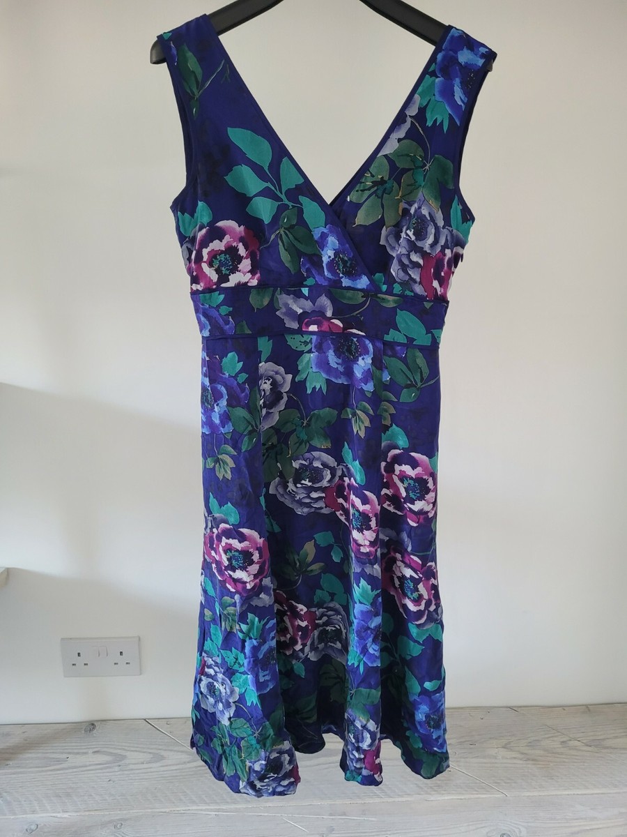 New House of Fraser Designer Linea 100% Silk Blue Floral Fit and