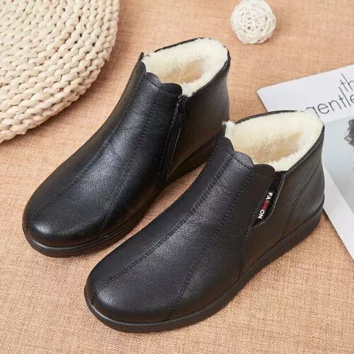 Womens Winter Comfort Warm Flat Round Toe Side Zip Solid Casual Color Boots Walk - Bild 10 von 18