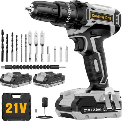 DYJPOW Akku-Bohrschrauber 21V Hammer 2 Akkus 2000mAh elektrisch grau MHseAt