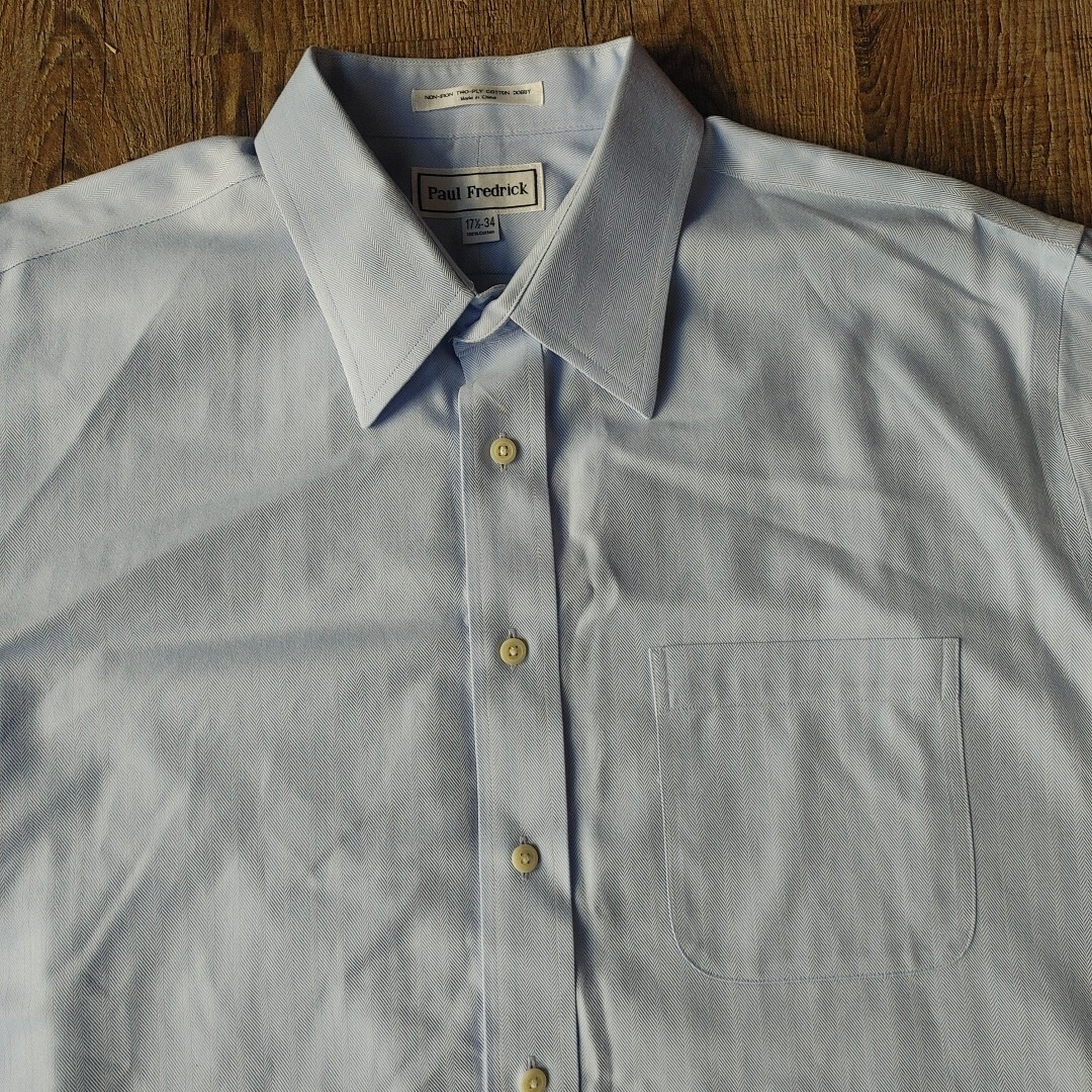 Paul Fredrick Shirt Mens 17.5 34 Twill Chevron Cotton French Cuffs