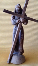 antik Jesus mit Kreuz Holz Figur handgeschnitzt Handarbeit Standfigur Holzfigur