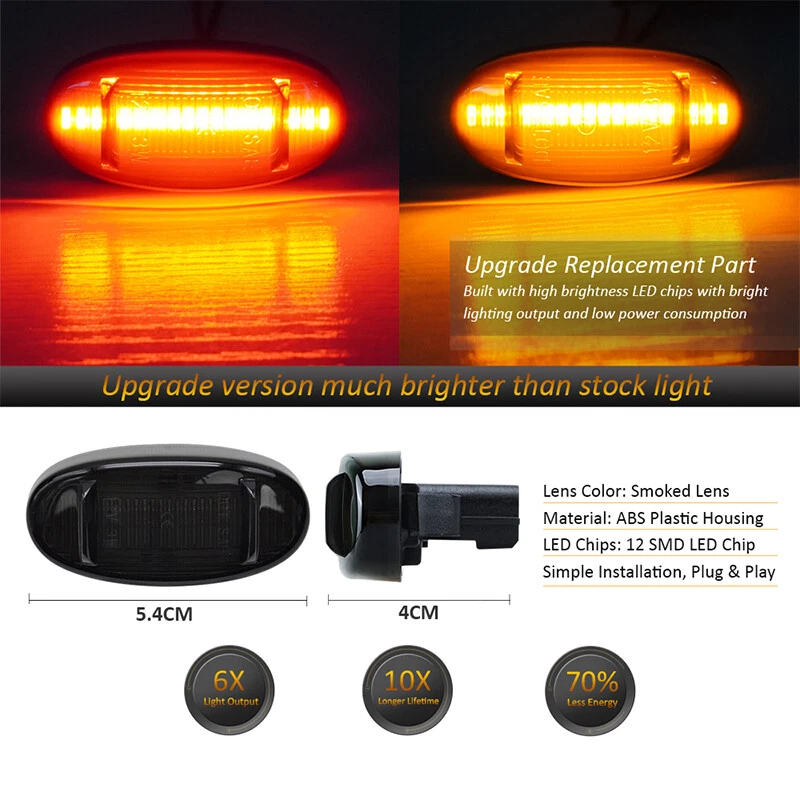4PC Smoked LED Side Marker Lamps for 2011-2022 Ford F250 F350 F450 Foto 2 de 4