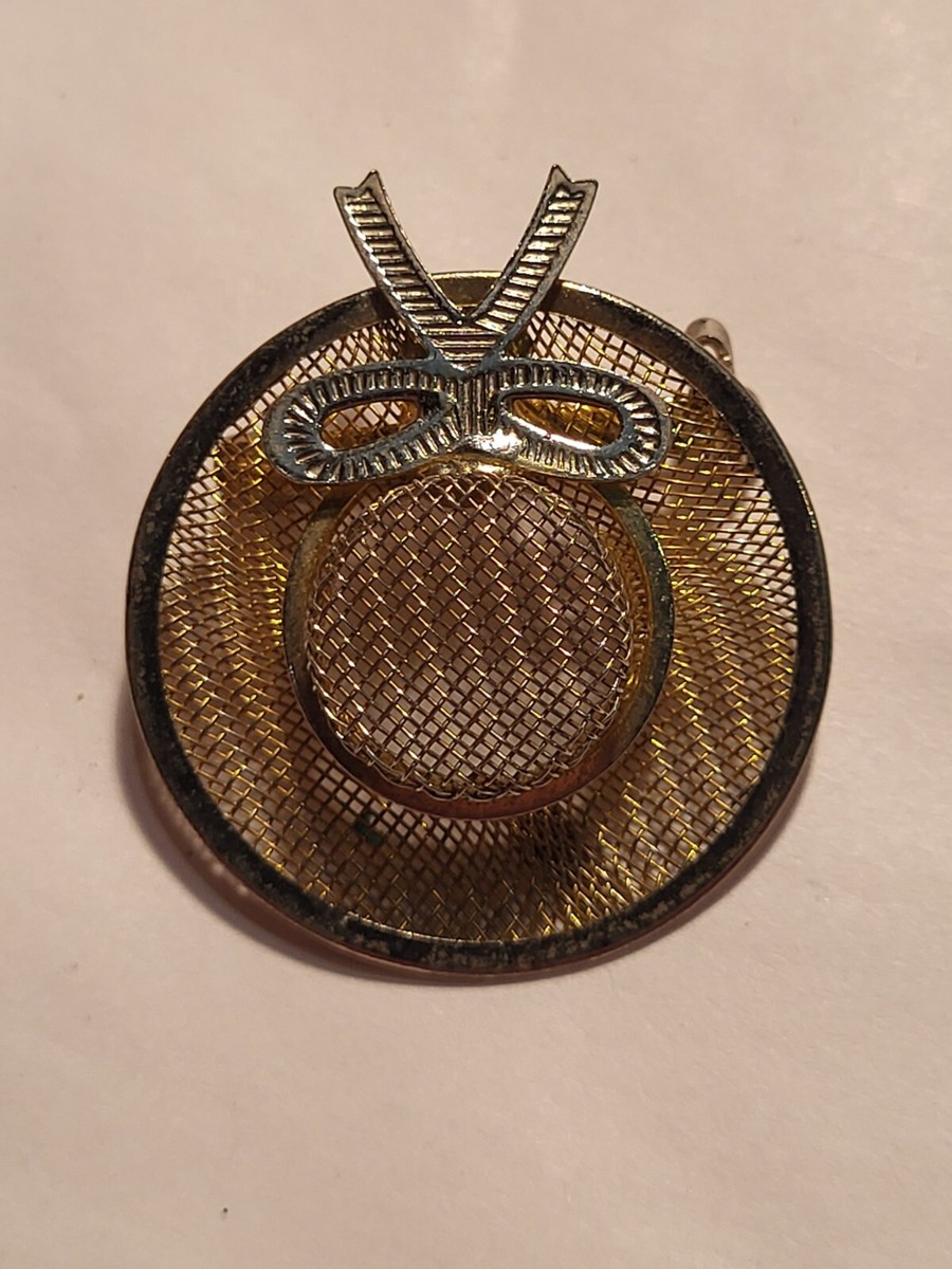 Vintage Copper Metallic Mesh Hat Pin Brooch