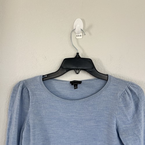 Talbots 100% Merino Wool Light Blue Pearl Bead Accent On Sleeve Size Small - Picture 3 of 8