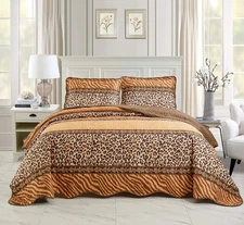 3-Piece Fine Animal Print Oversize (115" X 95") Quilt Set, Bedspread Coverlet...