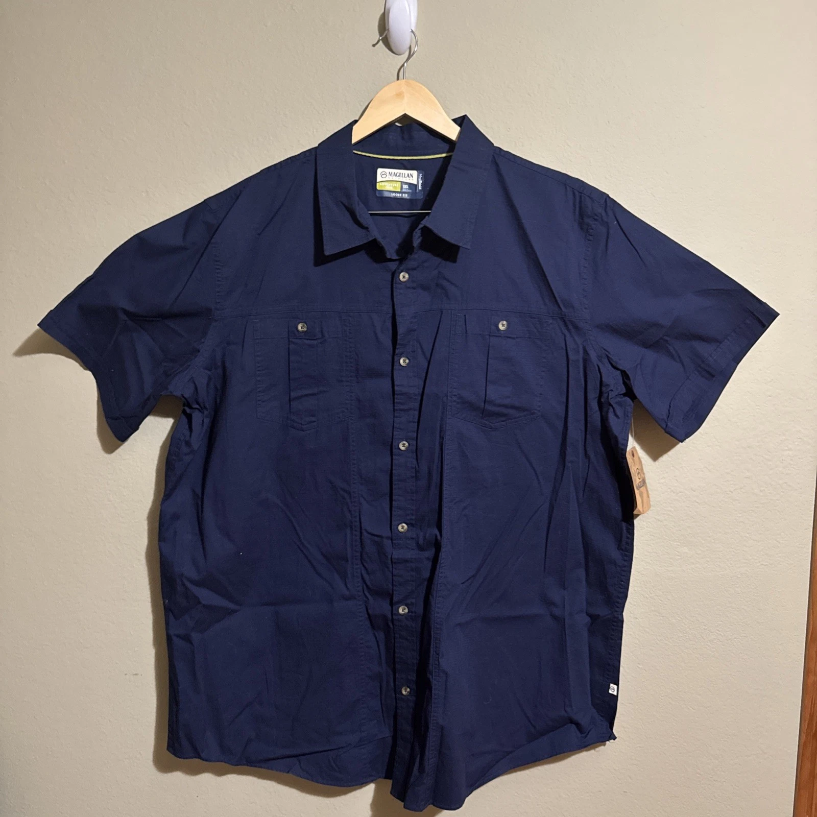 NWT Magellan Outdoors Fishing Shirt Mens 3XL Navy Blue Vented Short Sleeve