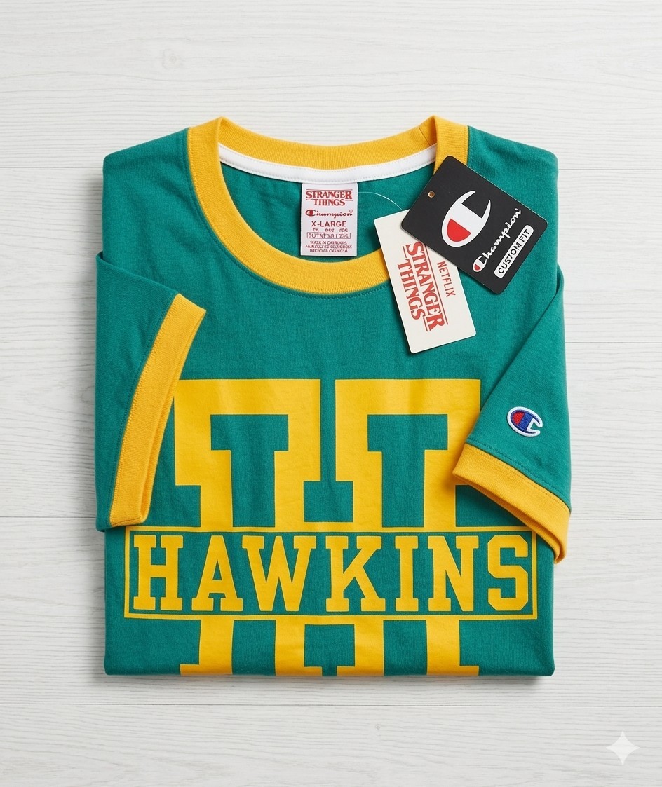 Champion Stranger Things Hawkins Indiana 1983 Ringer Tee Size XLarge Rare Rare