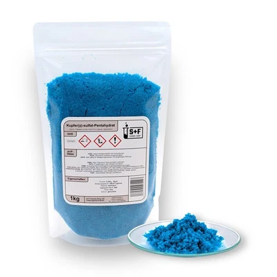 S+F CHEMIE-SHOP 1 kg - Kupfersulfat (CuSO₄·5H₂O) Kupfervitriol | Pool / Garten / Kristallzucht