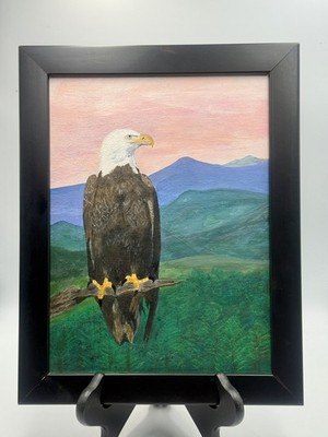 Beautiful Original Acrylic Bald Eagle Painting- 14 x11'' with frame
