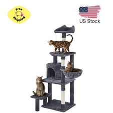 57 Inch Multi Level Cat Tree with Basket Condo and Scratching Post Dark Gray