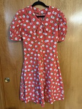 Vintage Handmade Dress Red Polka Dot Floral See Measurements Flaw