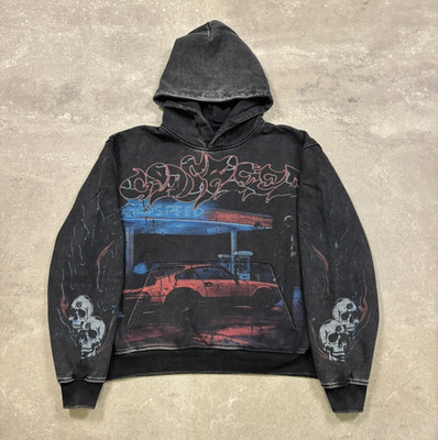 Godspeed Pitstop Hoodie Washed Black Graphic Print
