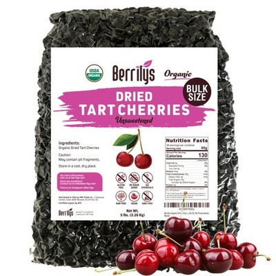 Dried Tart Cherries 5 lb  Organic, Unsweetened, Pitted, No Sugar Added, Perfe...