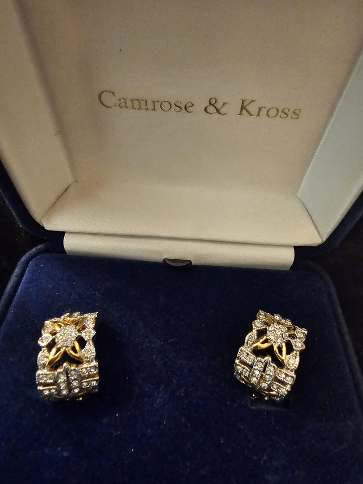 Camrose & Kross Jackie Kennedy Earrings COA & Box – Gold Tone Crystal Starburst - Image 4 of 4