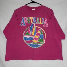 Vintage 90s Ross International Pink Austrailia Boats Tshirt One Size Made in USA