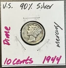 1944 - 10C Mercury Dime / 90% Silver Coin.