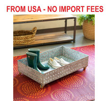 Vivaterra Galvanized Steel Rolling Boot Tray, Gray