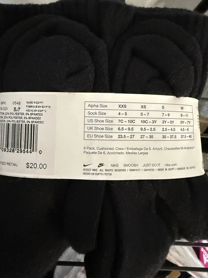 Лот из 2 упаковок (6 пар каждая) Nike Dri-FIT большие детские короткие носки черный 10C-3Y - Изображение 2 из 2