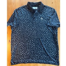 Original Penguin Mens Golf Polo Shirt XL Black Print Performance Short Slv