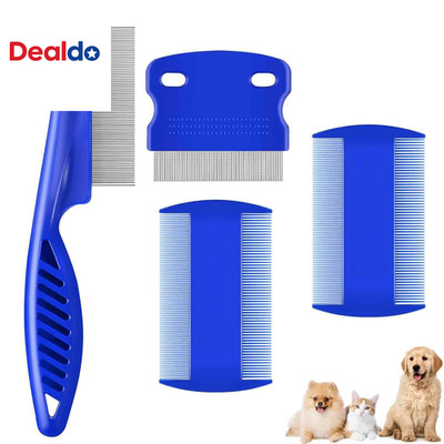 4 Pack Dog Grooming Comb, Pet Flea Lice Combs, Stainless Steel Cat Combs with Ro
