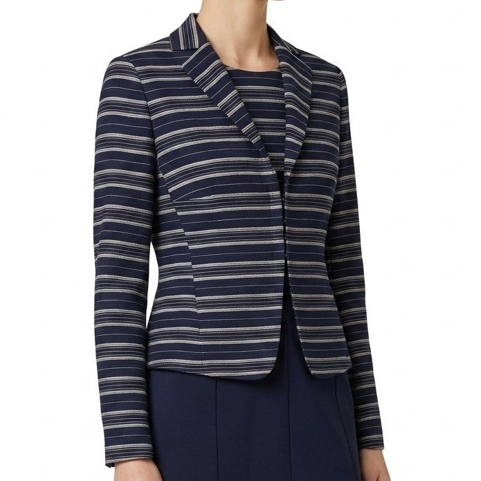AKRIS PUNTO Striped Blazer Navy Blue Women Size 6 Casual Office Professional