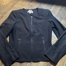Calvin Klein Invisible Fit Blazer Jacket Size 6 Pockets Zip Stretch Black