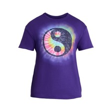 Tie Dye Yin Yang Small Purple Graphic Short Sleeve T-Shirt New