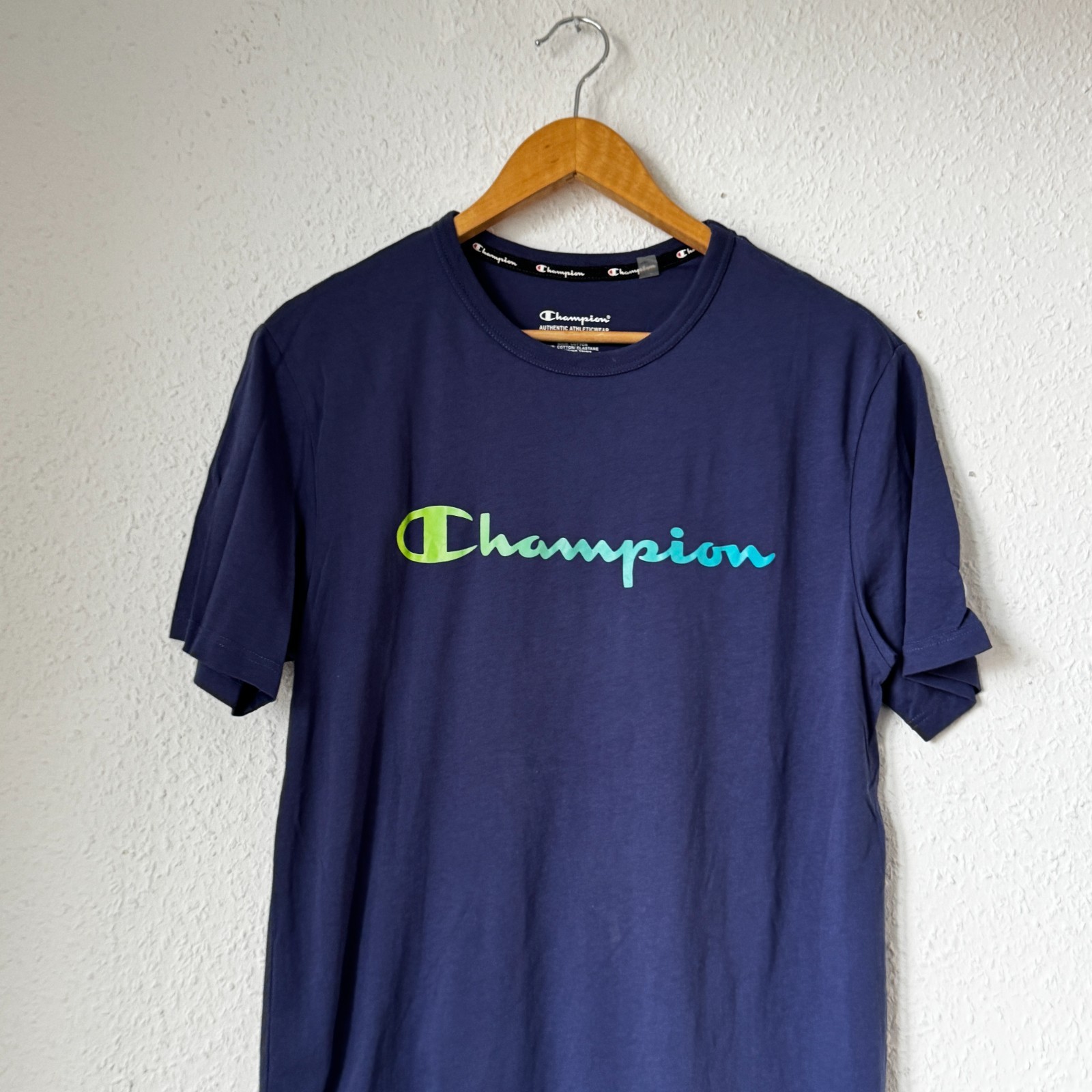 Champion Men's Script Logo Graphic T-Shirt - Navy Blue (Size S) image 5