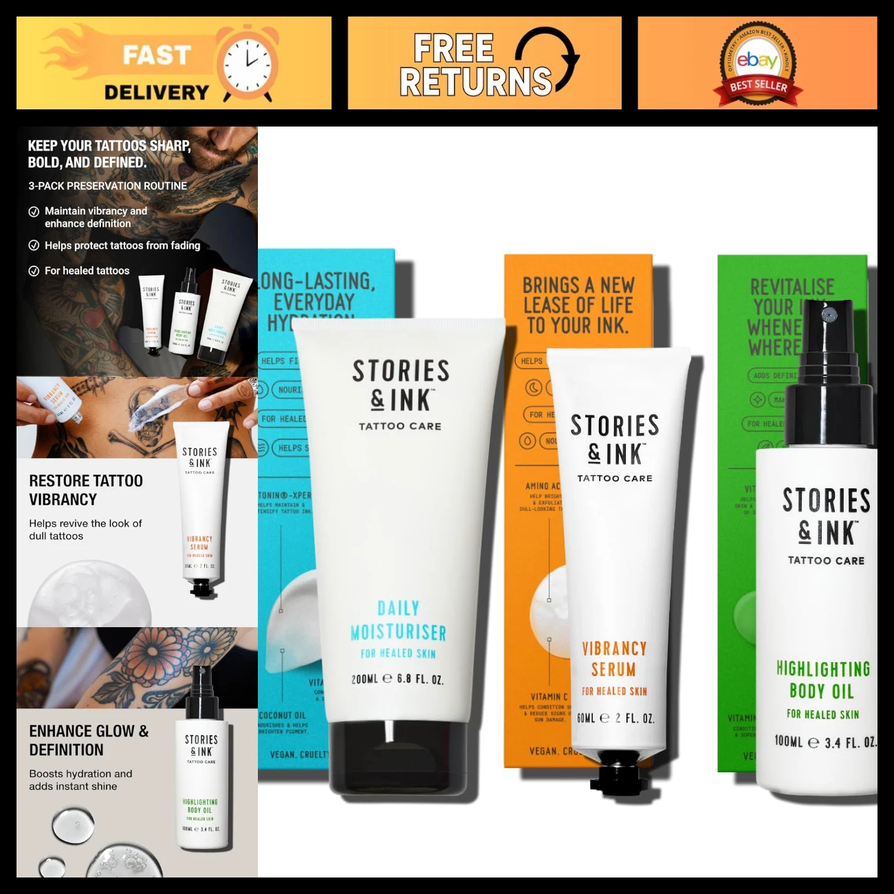 Tattoo Care Preservation Pack - 3 Piece Anti-Fade Routine for Vibrant Ink image 1