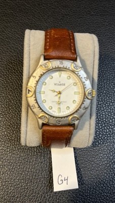 Visage 12340 Wristwatch Leather Band Stainless Steel Metal Back Quartz