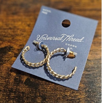 Universal Thread Gold-Tone Twisted Hoop Earrings w/ Chain-Link Style Texture