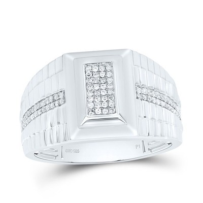 0.27 Ctw Natural Diamond Rectangle Band Ring 925 Sterling Silver